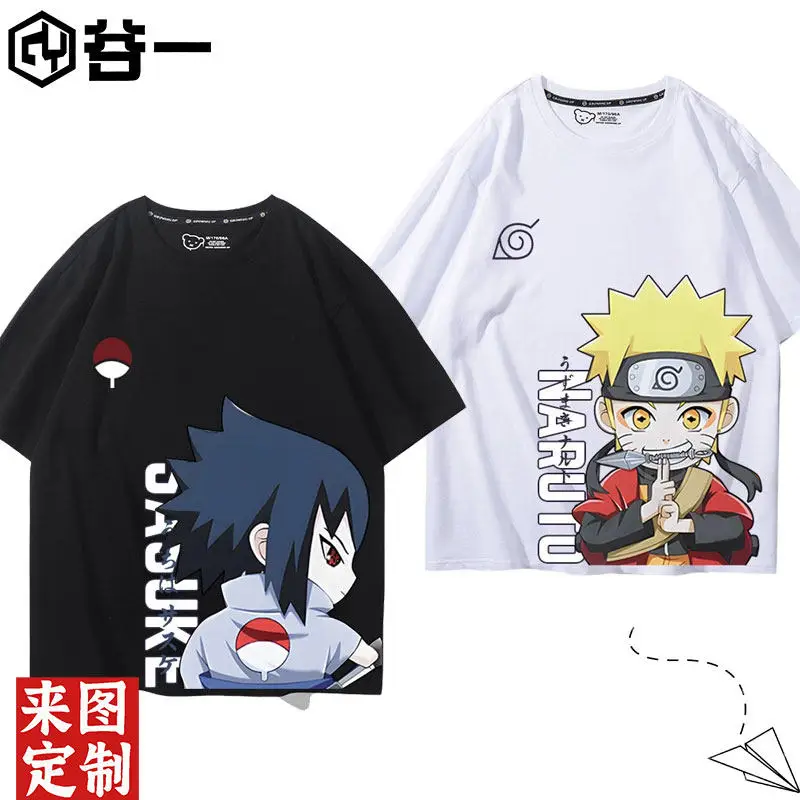 Naruto Anime Merchandise, Pure Cotton Short Sleeved T-shirt Children's Student Sasuke Naruto Loose T-shirt, Parent-child Clothes