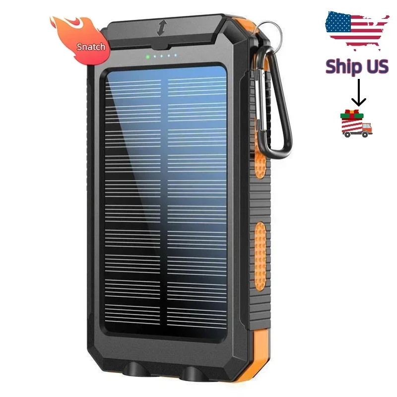 10000mAh Solar Power Bank with Light & Compass (Built-in): Perfect for Hiking Trips