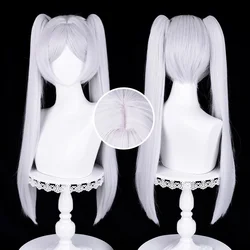 Anime Frieren Cosplay Wig 68cm Silver White Two Ponytails Heat Resistant Synthetic Hair + Wig Cap