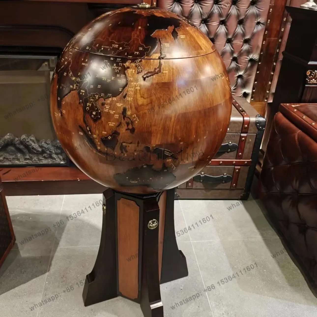 Premium ornament globe wine cabinet can be lifted and lowered display, size 65 * 132cm