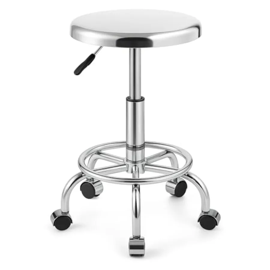 

Heavy Duty Stainless Steel Stool for Work Bench, Adjustable Swivel Stool with 5 Wheels, 304 Stainless Steel Structure, Round Cu