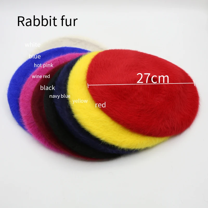 Rabbit Fur Beret French Winter Hats For Women  Girls  Lady Fashion Berets Painter Hat Wholesale