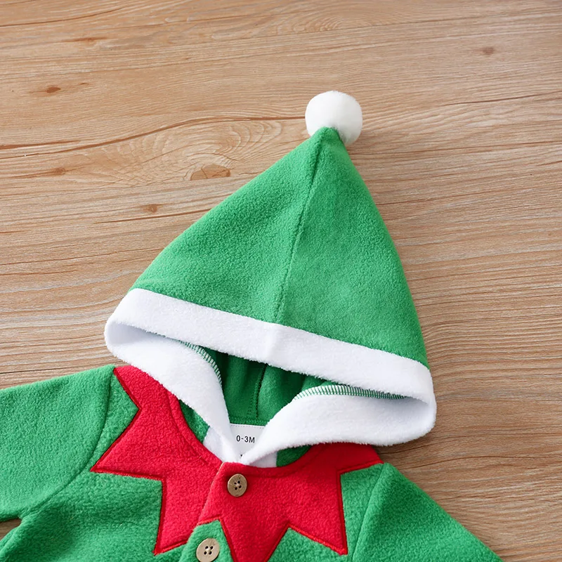 Christmas Newborn Clothes Cute Green Elf Soft 0-18 Boys And Girls Spring And Autumn Long Sleeved Baby Triangle Jumpsuit+Socks