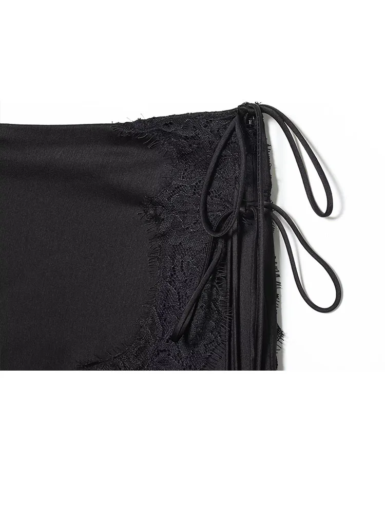 HH Gonna da donna in raso di pizzo solido versatile di nuova moda Temperamento femminile Sottile con cerniera Fiocco con lacci Gonna asimmetrica a trapezio Mujer