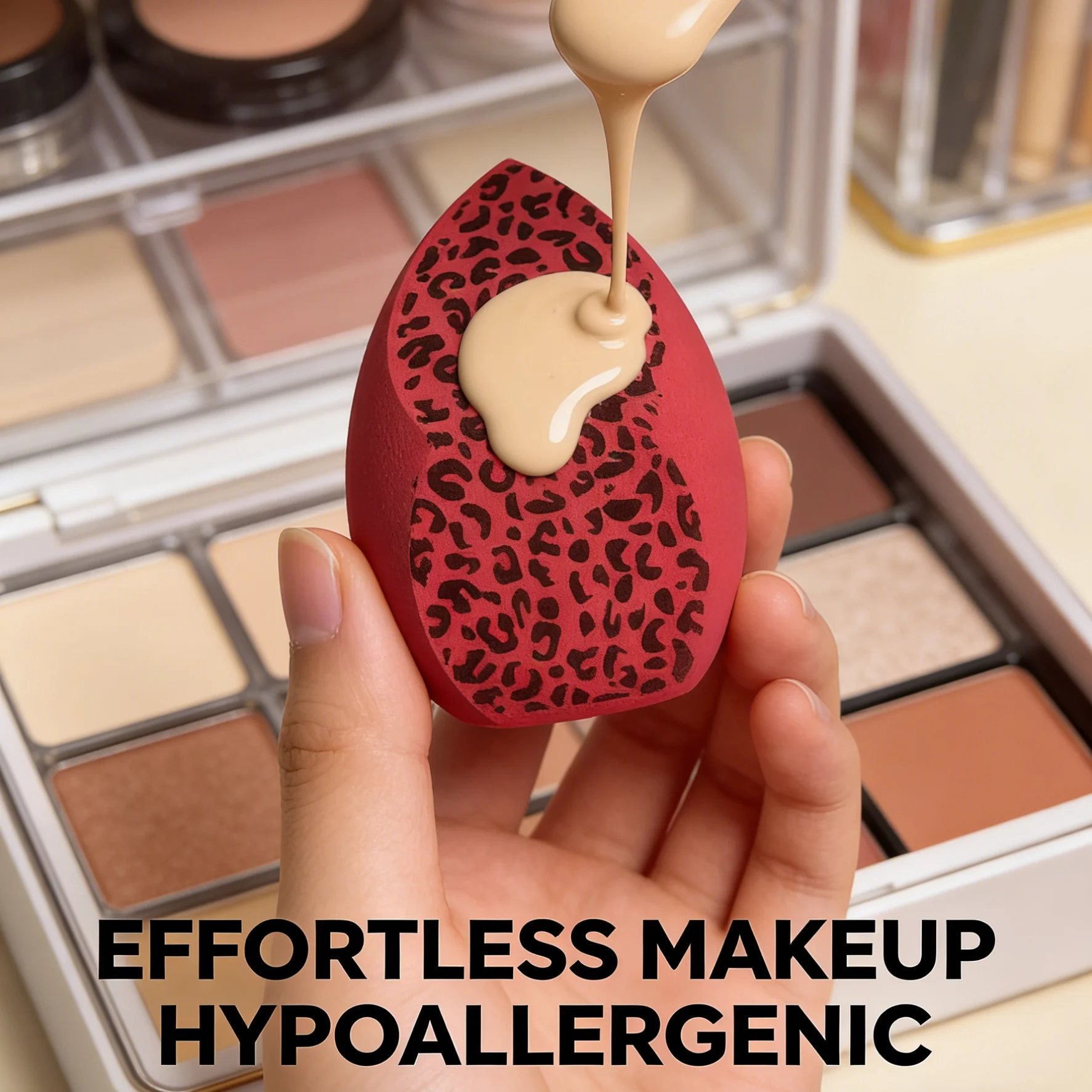 1 pc. Large leopard-print powder puff, suitable for both dry and wet use, does not cake up. Swells when exposed to water.