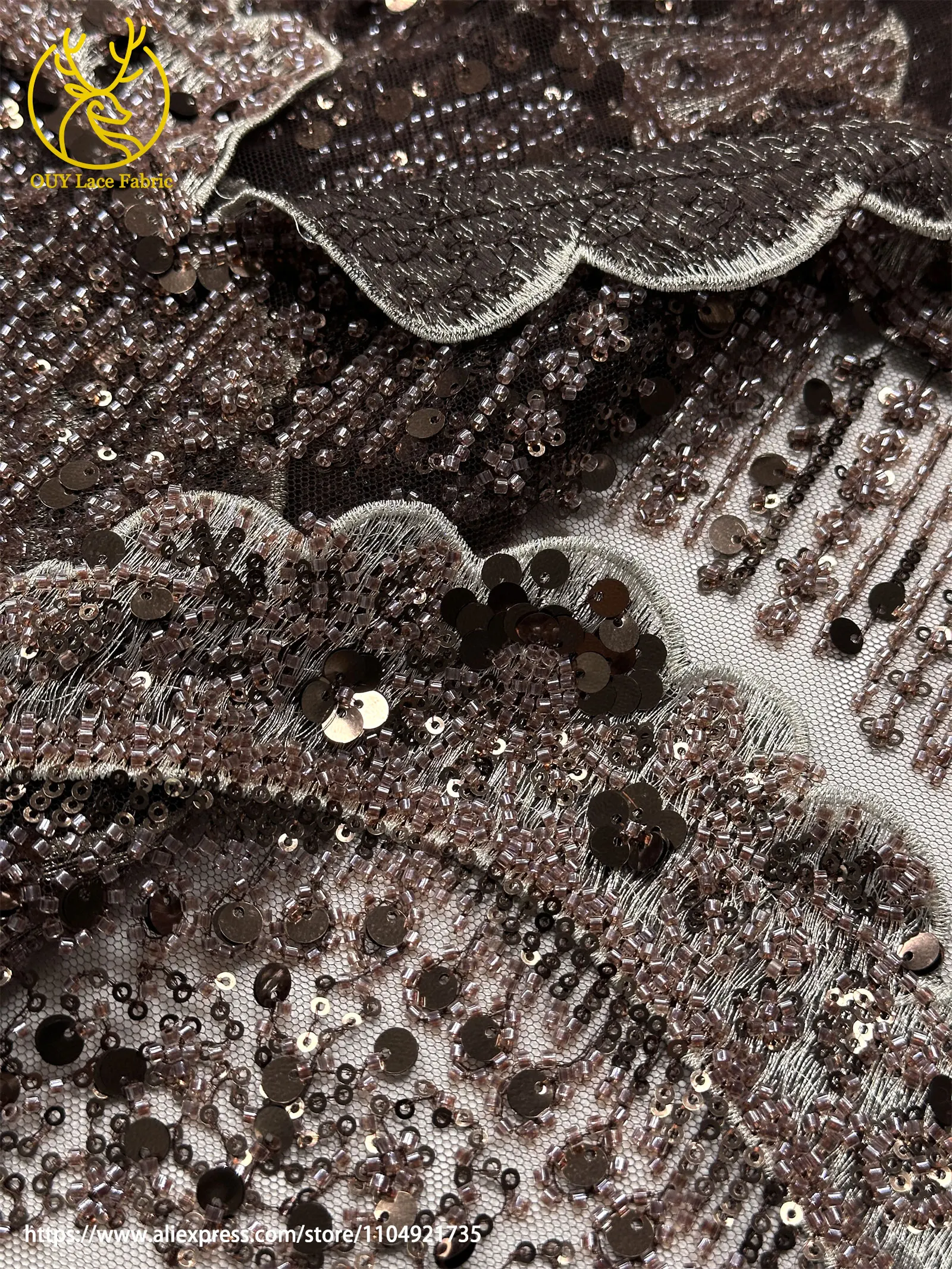 3D Luxuriöser Afrikanischer Stickerei-Spitzenstoff 2026 Hochwertiger Französischer Perlen-Pailletten-Spitzenstoff für Brautkleider und Festkleider – Detail 27