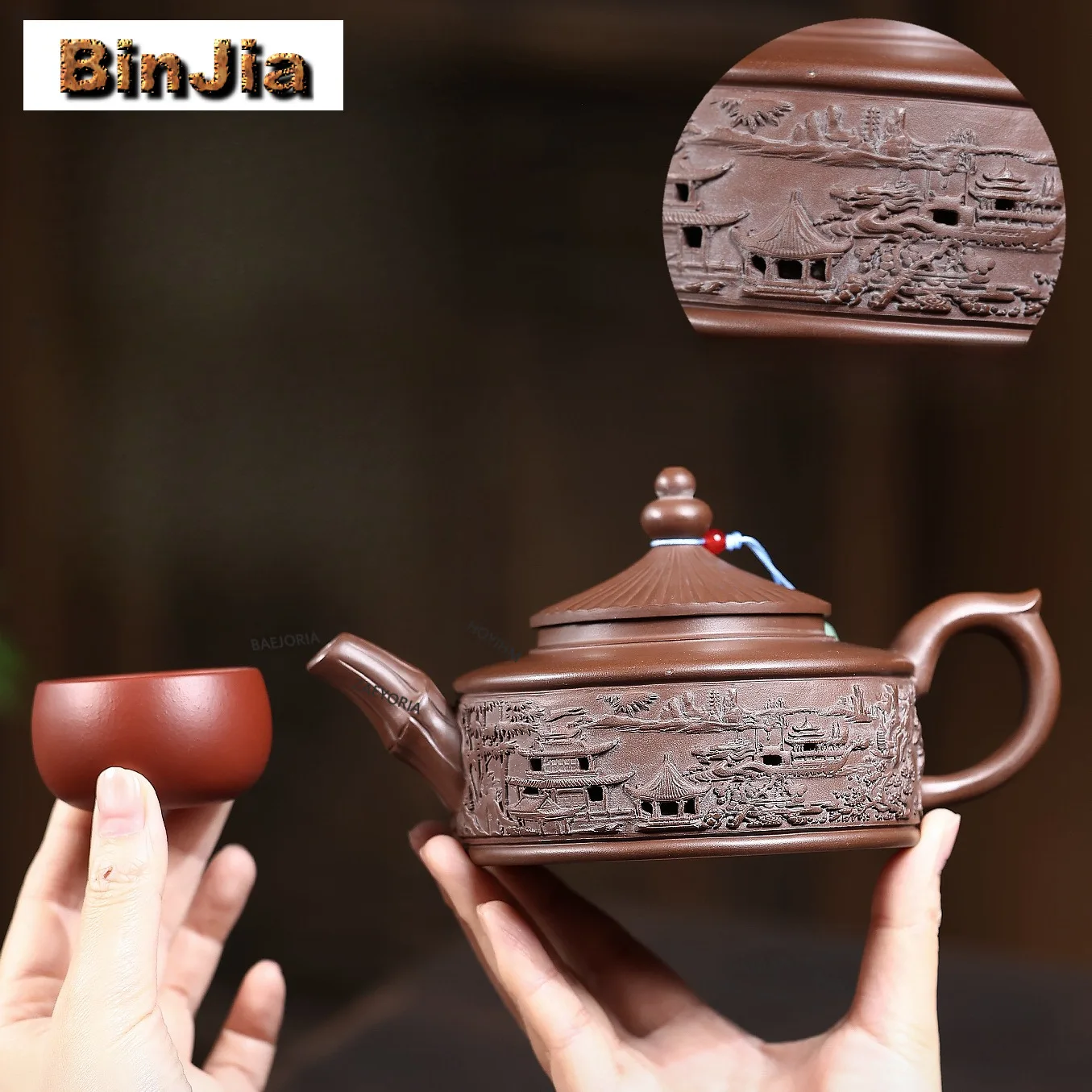 

330mlaesthetic Yixing Purple Clay Teapots Handmade Relief Dragon Boat Pot Raw Ore Mud Kettle With Strainer Chinese Zisha Tea Set