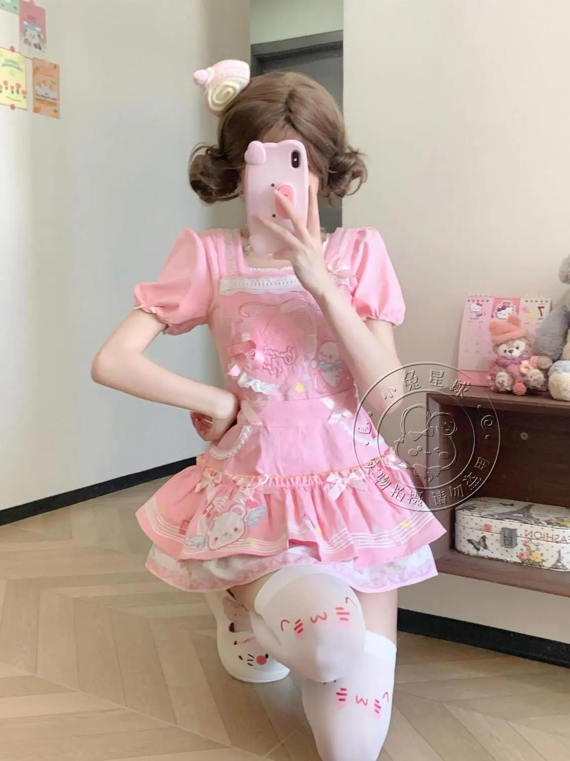 

Summer New Cartoon Printed Short-sleeved T-shirt + Strap Dress Japanese Sweet Cute Two Piece Sets Womens Outifits Y2k Suits