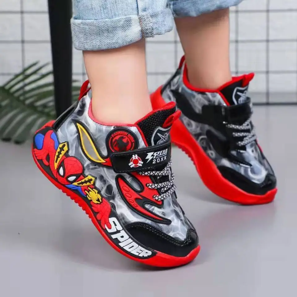 Disney Boys Girls Spring Autumn Sports Shoes Spider Man Light Blue Red Casual Running Shoes Size 26-37