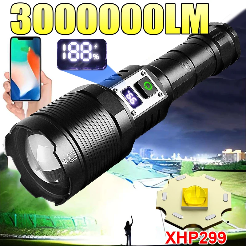 3000000LM Powerful LED Flashlight Super Bright Rechargeable Portable Ultra Power Torch lamp Outdoor Emergency Camping Lantern