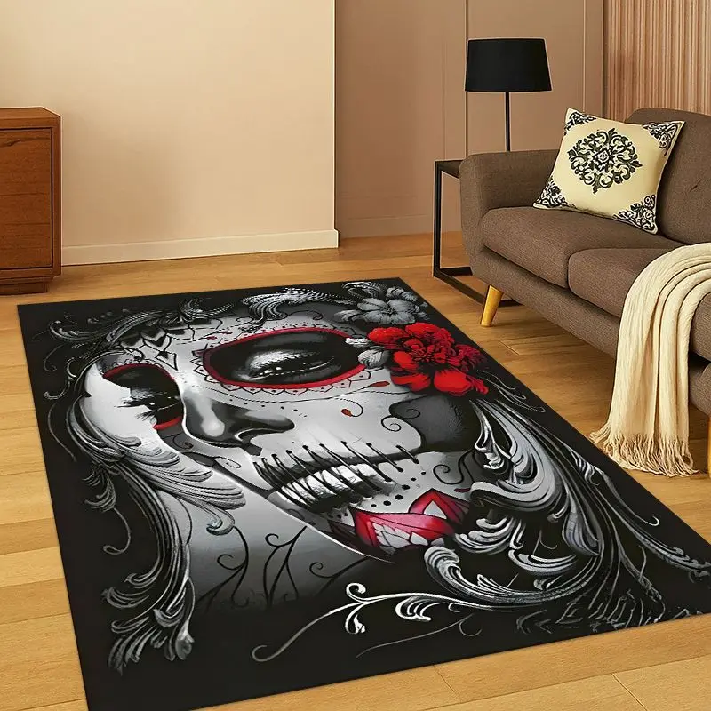 Gothic Skull Dead Girl Cartoon Horror Carpet Rug for Bedroom Living Room Sofa Playroom Doormat Home Decor,Kid Area Rug Non-slip