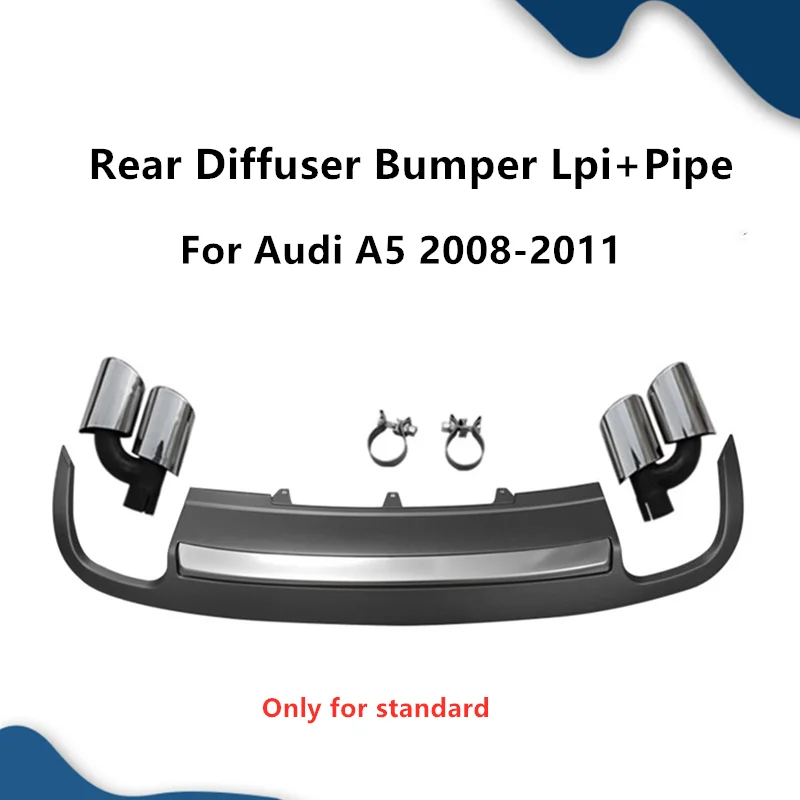 Auto Diffuser Rear Bumper Lip and Tail Throat For Audi A5 B8 2008 2009 2010 2011 Upgrade S5 Style Diffuse Exhasut Pipe Tip