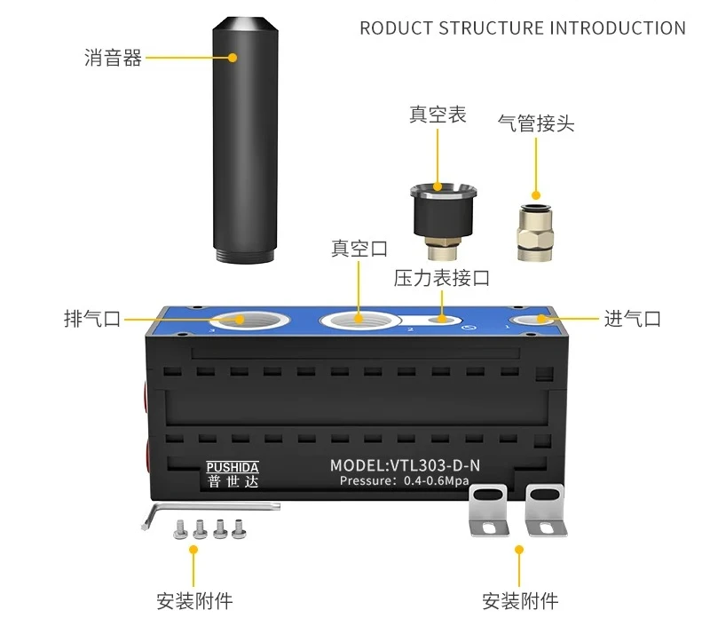 VTL/VTM multi-stage vacuum generator large flow and large suction VTM301-D-N integrated negative pressure