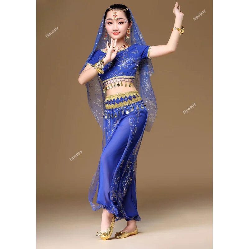 Vestito da danza del ventre per ragazza Costumi di Halloween per bambini Abbigliamento da ballo per ragazze Vestito di Bollywood Abbigliamento per spettacoli teatrali per bambini India