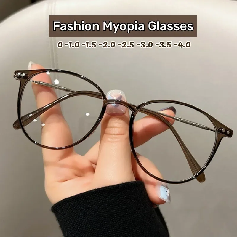 

Trend Blue Light Blocking Near Sight Eyeglasses for Men Women Vintage Finished Myopia Glasses Luxury Round Minus Diopter Eyewear