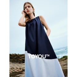 TOYOUTH  Women's Sleeveless Dress 2024 Summer New TR Fabric Contrast Color Panel Holiday Beach Party Fashion Casual Dress