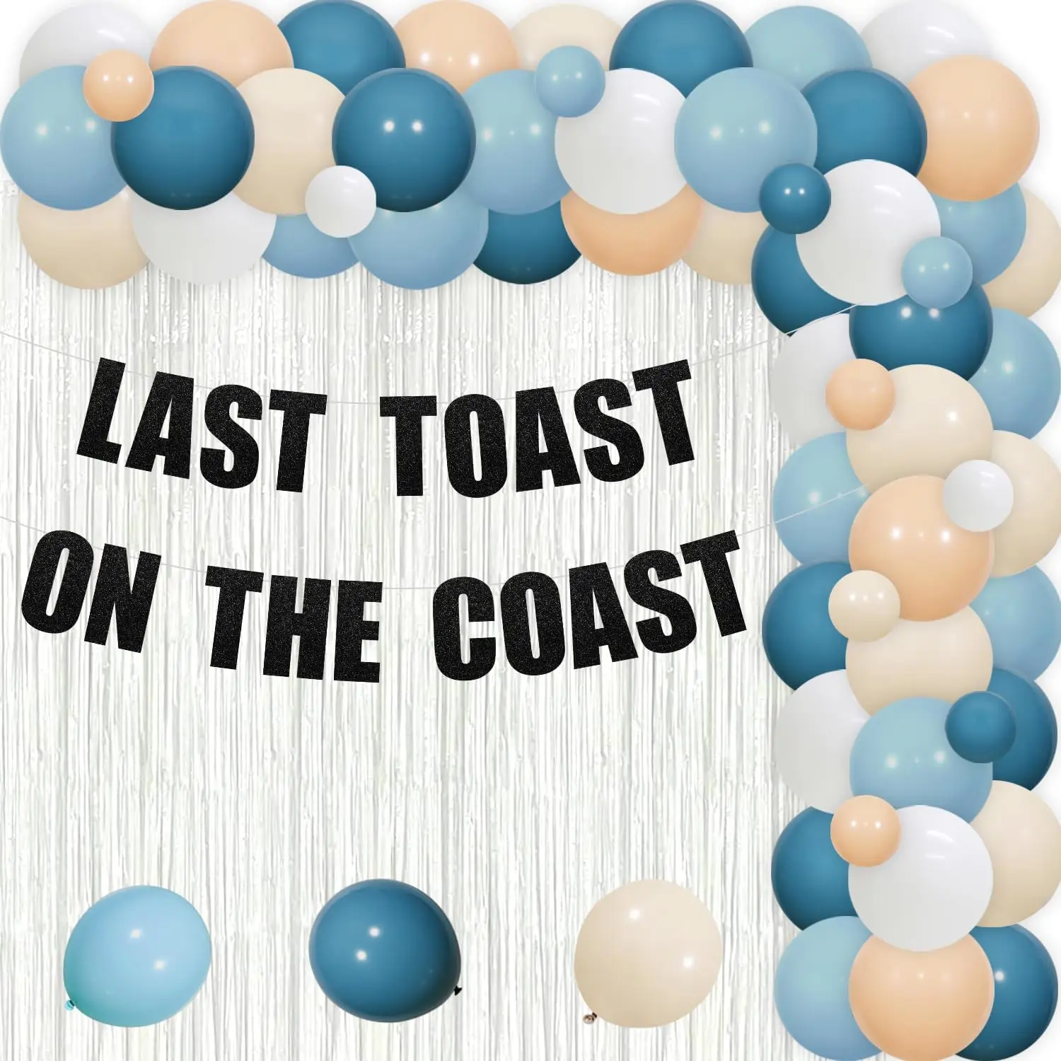 

Joymemo Last Toast on The Coast Bachelorette Party Decorations Sliver Rain Curtain Blue Beach Balloon Bridal Shower Party Supply