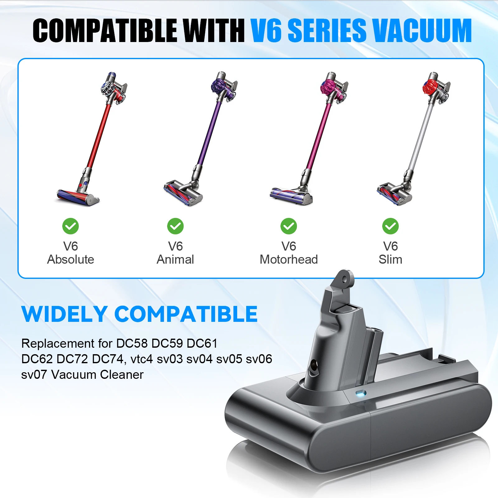BATOOL 21 6 В 6500 мАч для пылесоса Dyson V6 аккумулятор DC58 DC59 DC62 SV03 SV04 SV05 SV06 SV07 650 770 абсолютный Фото №3