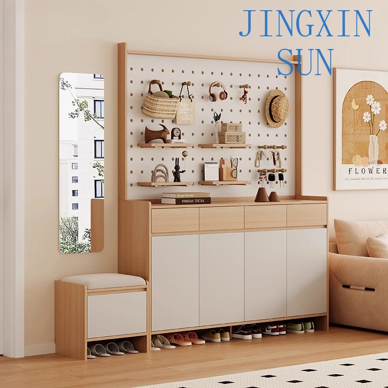 Nordic Cream Style Large Capacity Storage Cabinet Shoerack Shoe Organizer Rack Living Room Cabinets Pegboard Shoes Organizers