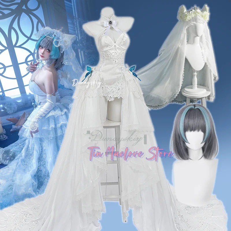 

Cheshire Cosplay Wedding Dress Costume Veil Anime Azur Lane Sweet Lolita Uniform Wig Full Set For Girl Women Halloween Party