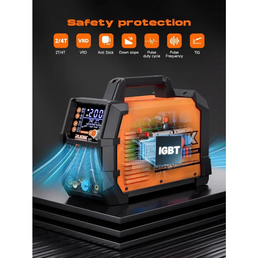 AC DC TIG Welder with Pulse 200 Amp 6in1 Aluminum TIG Welder 110V 220V Dual Voltage TIG Welder with Square Wave Triangular Wave