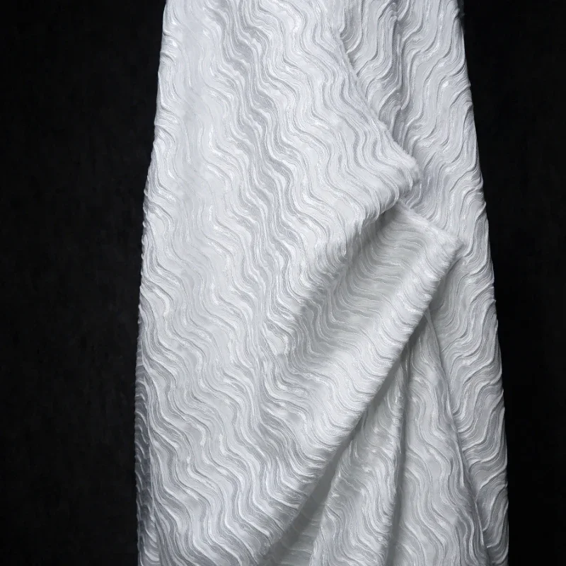 

White Wavy Water Pattern Three-dimensional Concave Convex Relief Texture Dress Autumn and Winter Coat Jacquard Designer Fabric