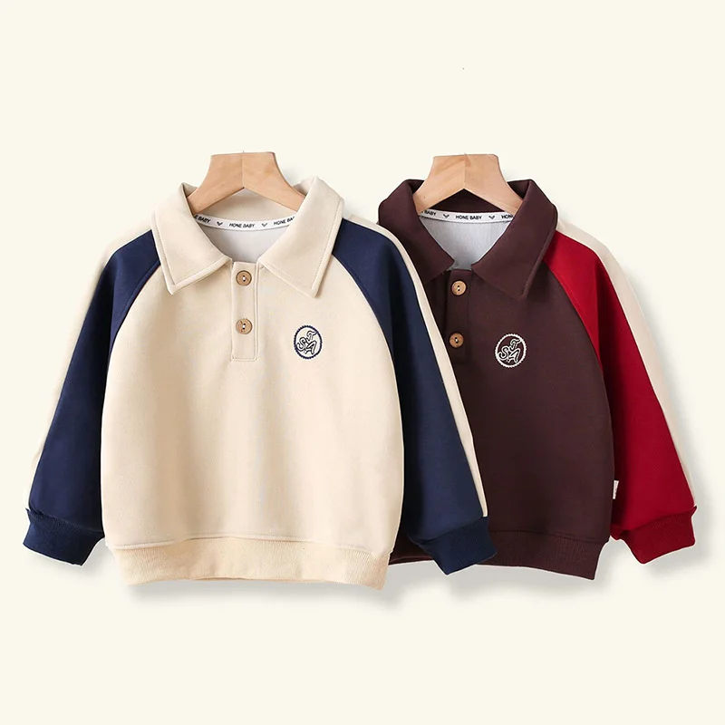 

Boys Autumn Sweatshirt Children's Lapel Patchwork Color Jacket New Srping Kids Fashion Casual Letter Tops 2-12 Years Old