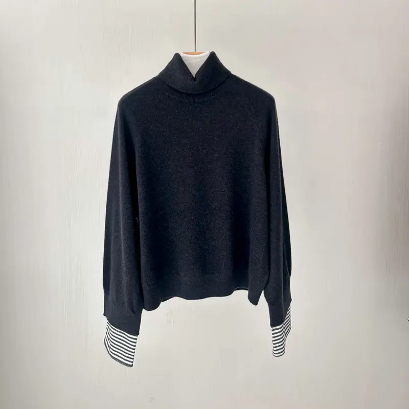 2025, Herbst und Winter, neuer Stehkragen-Kaschmirpullover, Nähte, Ärmel, lockerer Pullover für Damen