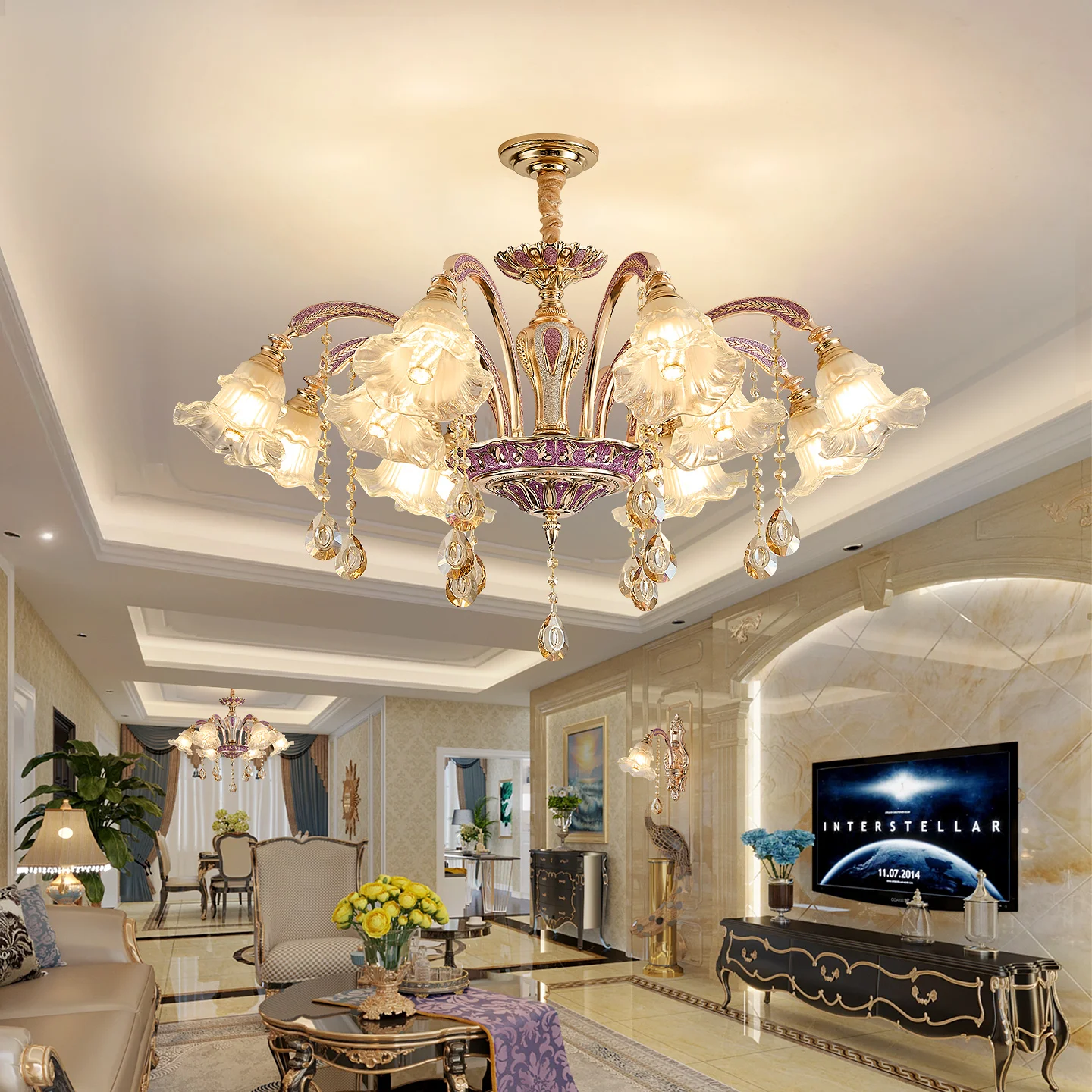 โคมไฟระย้าห้องนั่งเล่นสไตล์ยุโรปโมเดิร์นหรูหราห้องอาหารห้องนอนแสงหลักอิสระวิลล่าฮอลล์โคมไฟใหม่