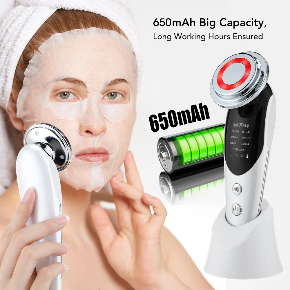 Masajeador Facial 7 en 1, calefacción EMS, luces LED con vibración RF, elevación de ojos y piel, limpieza, estiramiento, cuidado de la piel, dispositivo de belleza