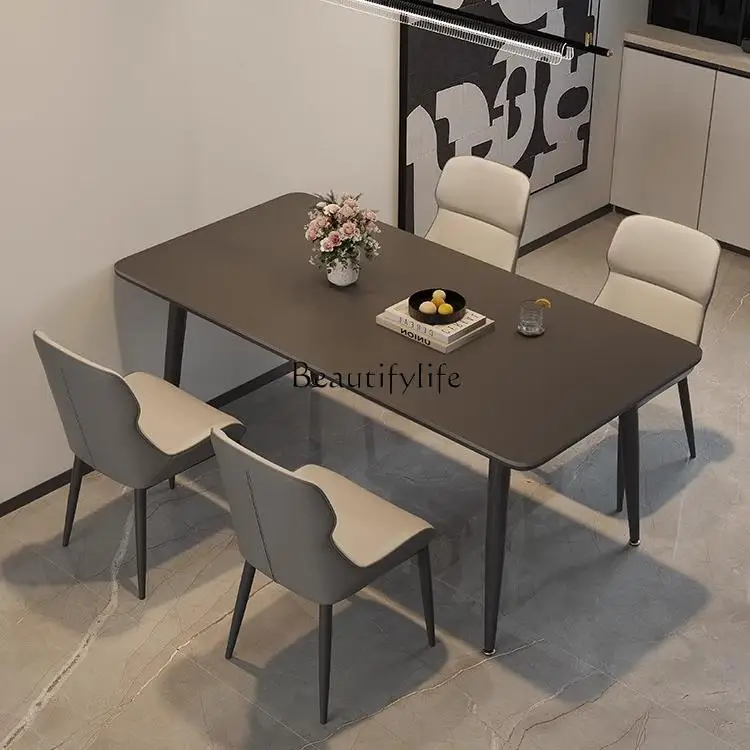 Slate dining table Small apartment Modern simple rectangular black dining table Full drag solid wood