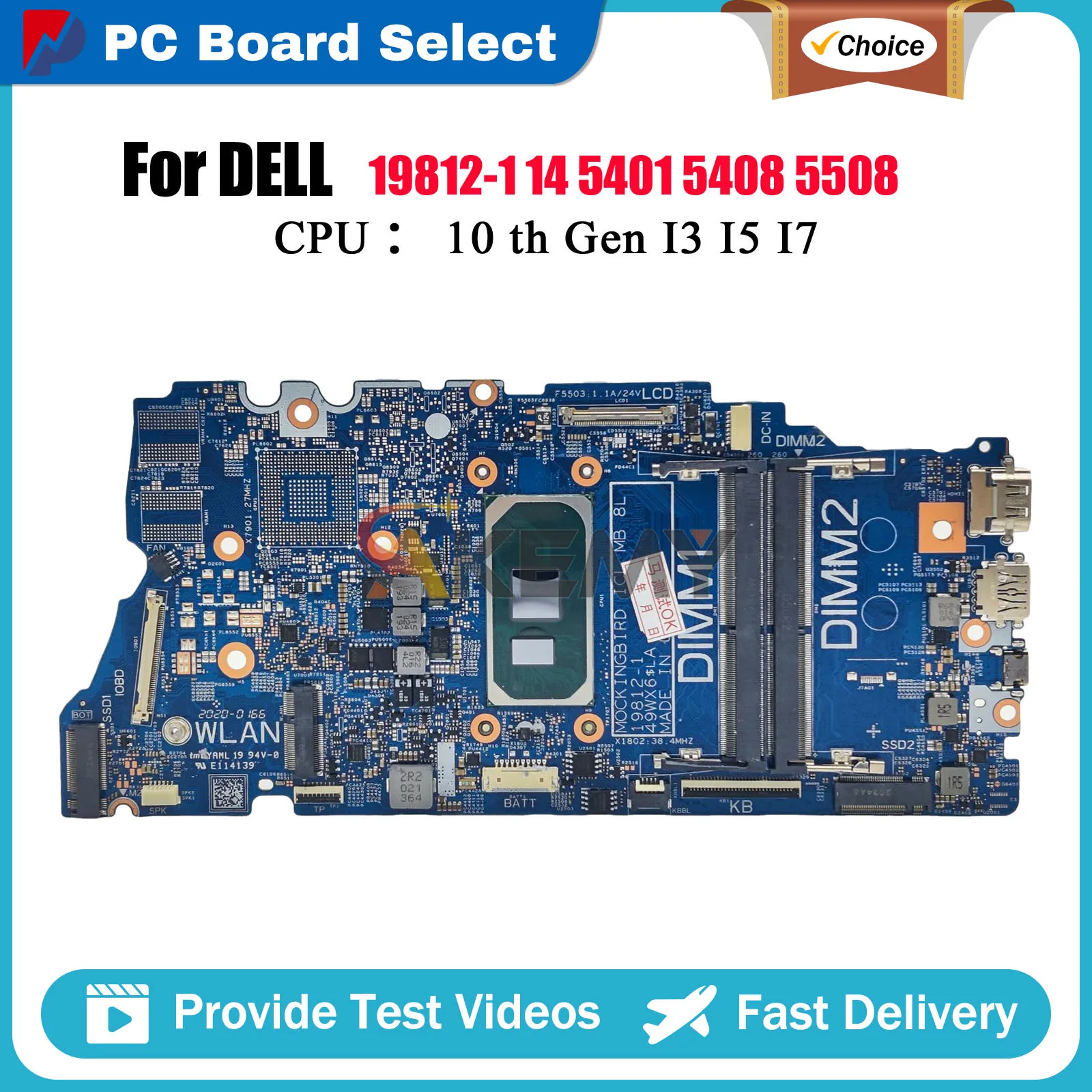 

Laptop Motherboard For Dell Inspiron 5501 5401 5408 5508 Vostro 5401 5501 19812-1 with i3 i5 i7 CPU CN-0526VM Tested OK