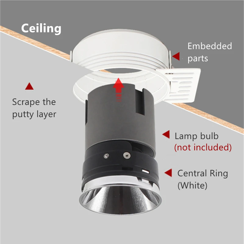 Trimless Plastering LED Downlight Bracket Adjustable Recessed Ceiling Spotlight Frame Socket GU10/MR16 Lamp Holder Fitting