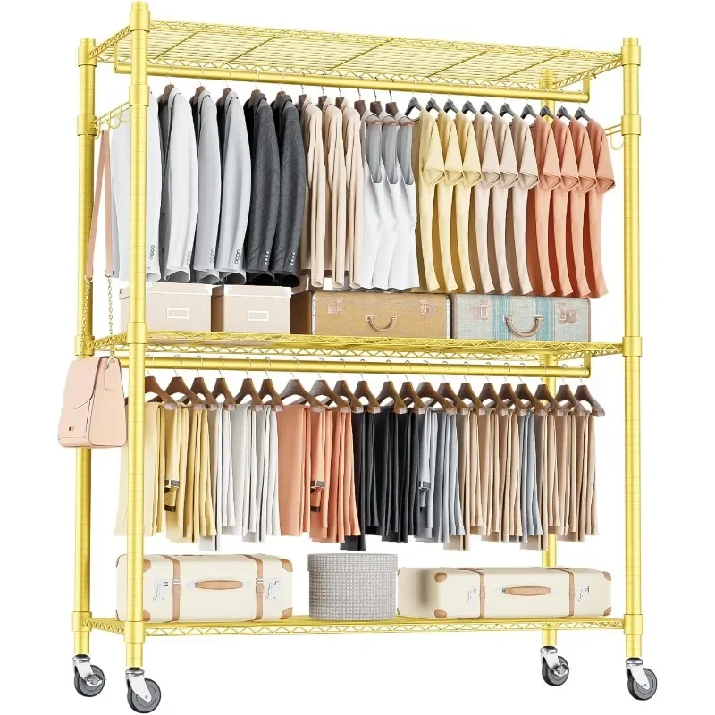 Rolling Garment Rack with Adjustable Wire Storage Racks, Heavy Duty Portable Closet for Hanging Clothes