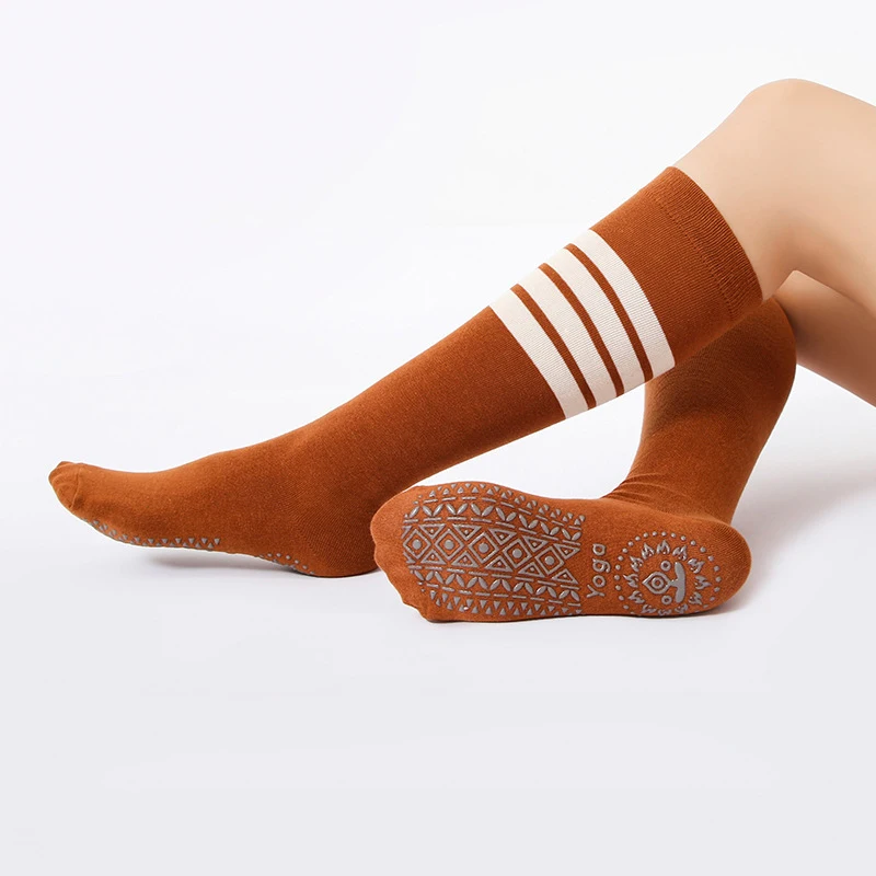 Chaussettes de yoga respirantes en silicone et coton pour femmes, coordonnantes, hauteur genou, fitness, danse, ballet, sport, pilates, pantoufles