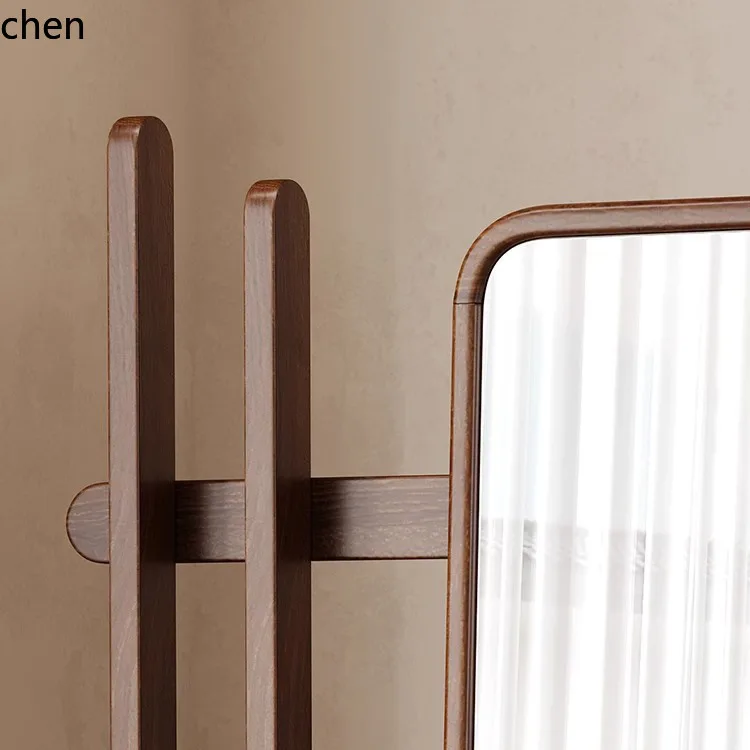 CZ solid wood floor-standing dressing mirror in black walnut wood, simple Chinese modern style, home full-length mirror