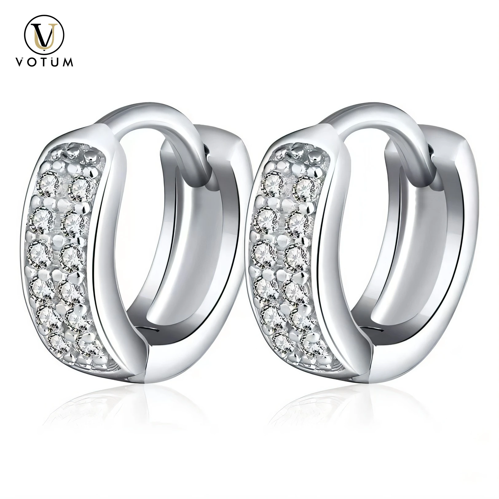 Votum Pendientes de aro pequeños chapados en oro blanco 925 de plata hechos a mano con diamante moissanita, joyería de hip hop para hombres y mujeres