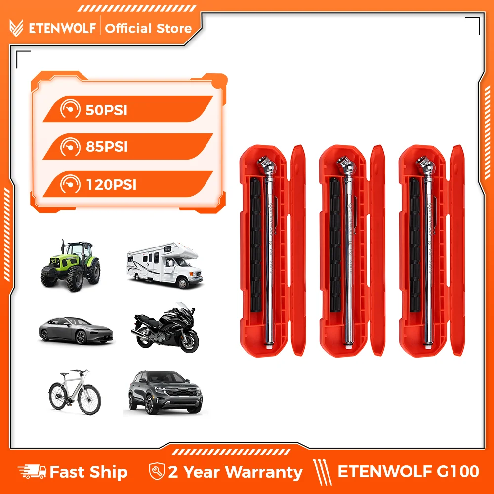 

ETENWOLF G100 Манометр для шин 10-50PSI 10-85PSI 20-120PSI 24 колпачка для шин ANSI B40.1 Корпус из нержавеющей стали класса B для автомобилей