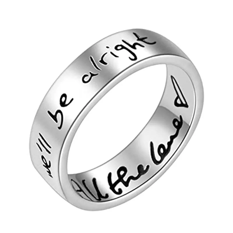 Valily Handwriting We\'ll Be Alright /Treat People with Kindness Ring Stainless Steel 6MM Band Ring for Women Men