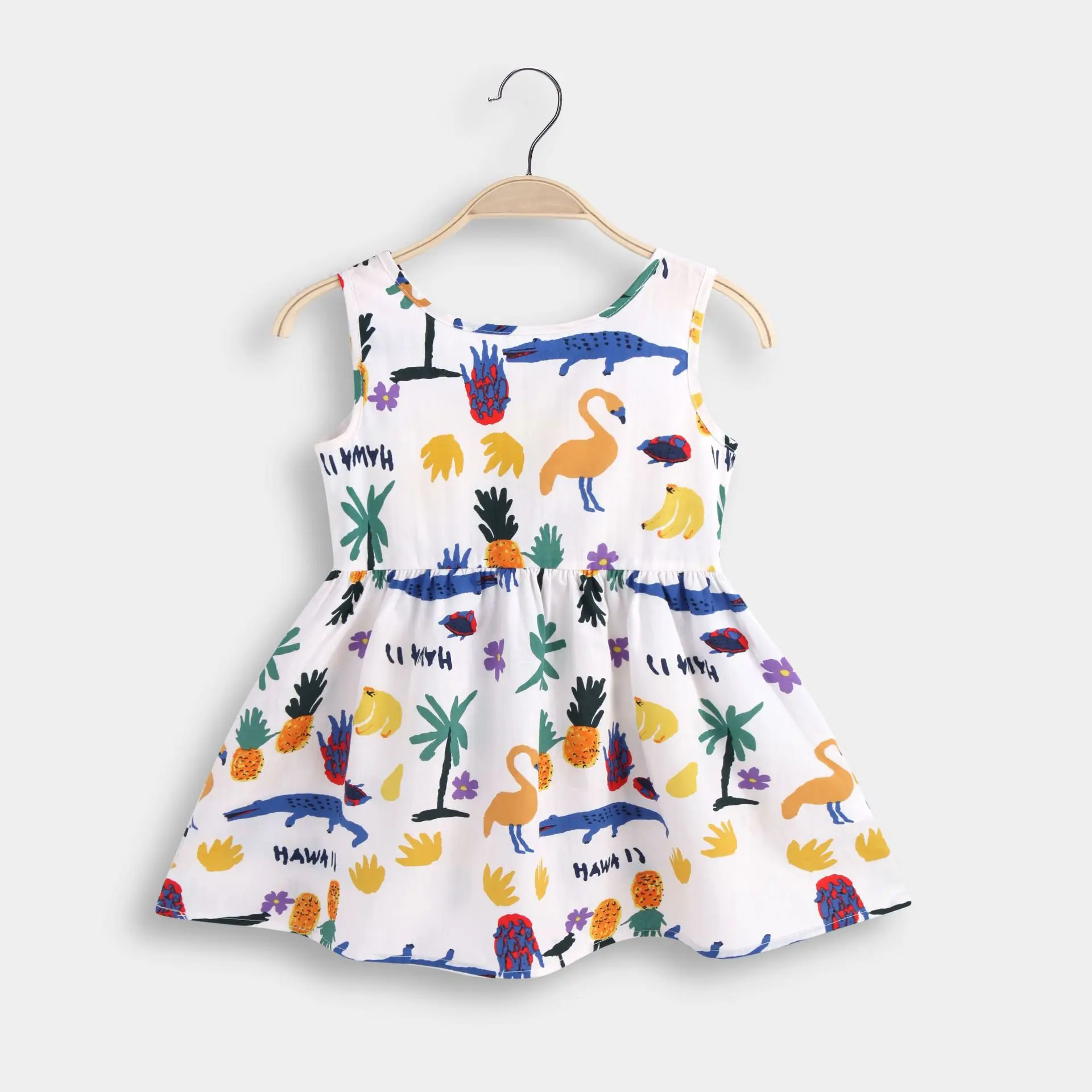 Vestido informal de estilo europeo y americano para niña, traje con estampado de cerezas, sin mangas, Princesa, verano, 2024