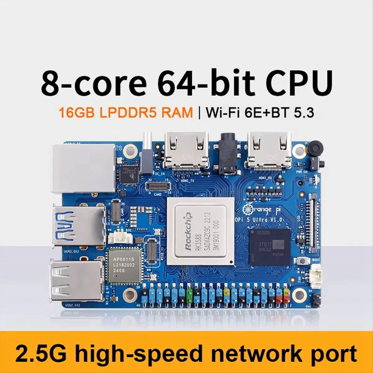 DT75BG For 5 Ultra Development Board LPDDR5 Rockchip RK3588, 6 TOPS NPU,PCIE 2.5G LAN,WiFi 6E,M.2 M-Key Slot Board A