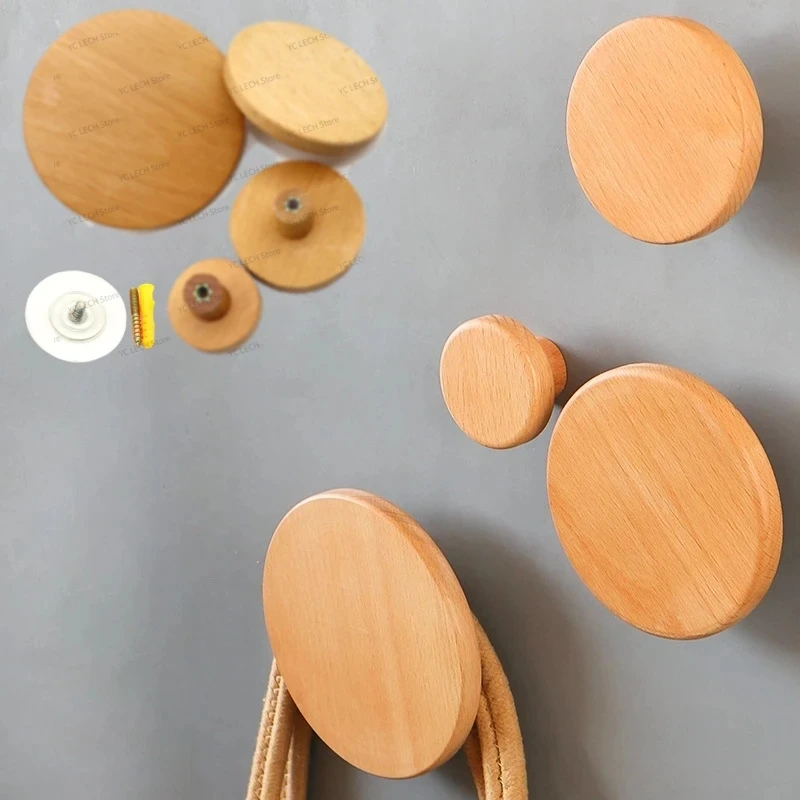 Wood Round Coat Hook Wall Simplicity Clothes Rack Bag Key Holder Kitchen Gadgets Bathroom Accessories Home Storage Organization