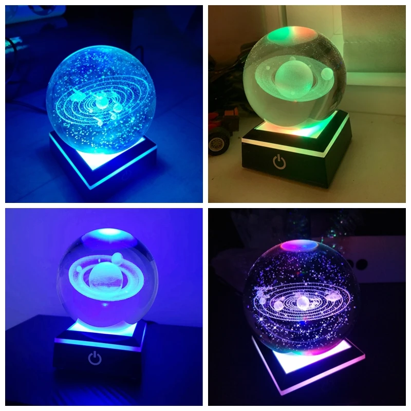 Solar System Crystal Ball Night Light Glowing Galaxy Children Room Decoration Boy Girl Desktop Ornament for Home