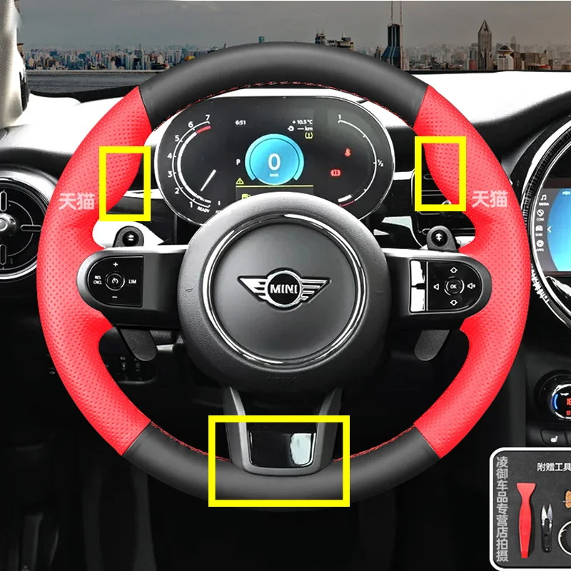 Hand-Stitched Car Steering Wheel Cover for Mini Cooper S F56 F54 F55 F57 F60 2022 2023 2024 Braid Full Coverage Mini Accessory