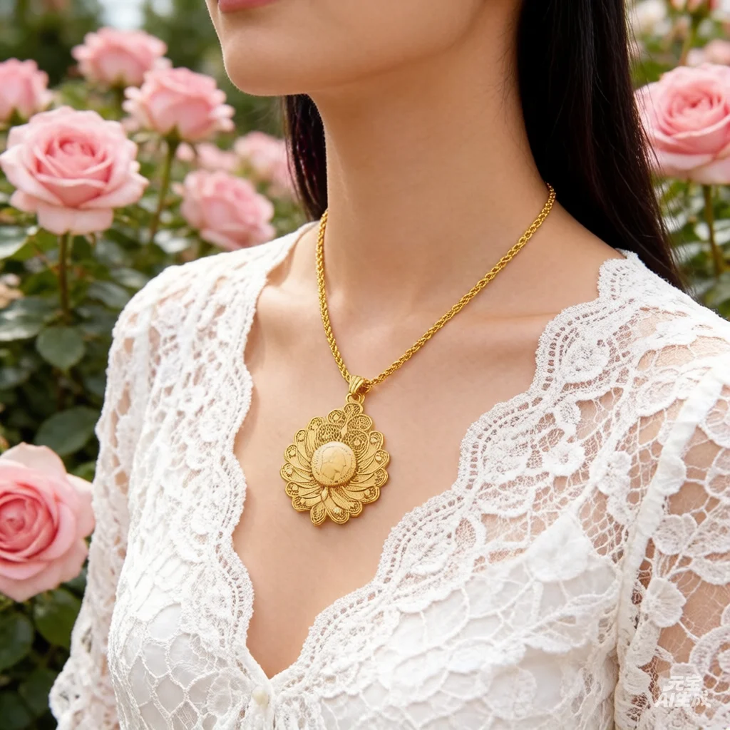 Round Flower Pendant for Women Algerian Wedding Necklace Long Chain  Figure French Coin Jewelry