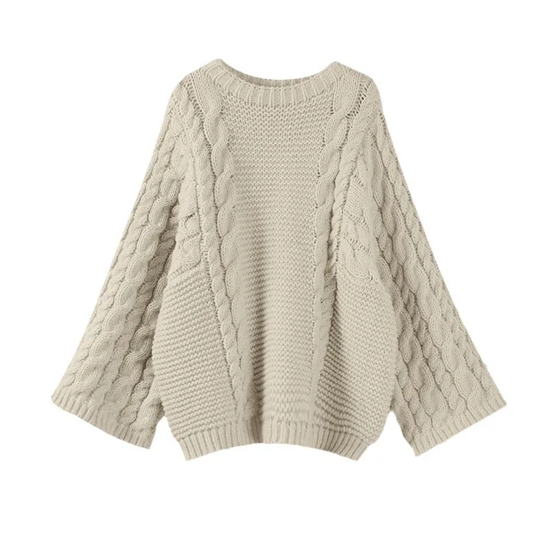 Suéter solto de malha com gola redonda e manga larga, feminino, temperamento simples e versátil, multiestilo