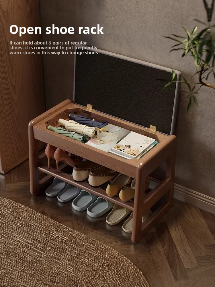 Solid wood shoe changing stool at the door of home, enter door for storage, wear a shoe stool at home, and  shoe