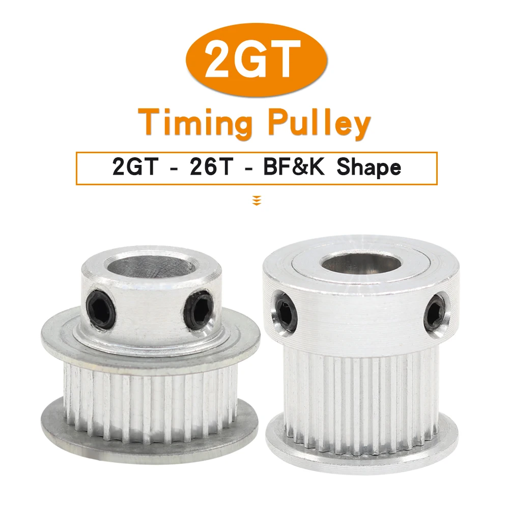 

2GT-26T Timing Belt Pulley Bore Size 4/5/6/6.35/7/8 mm Alloy Toothed Pulley Teeth Pitch 2 mm Belt Width 6/10 mm For 3D Printers