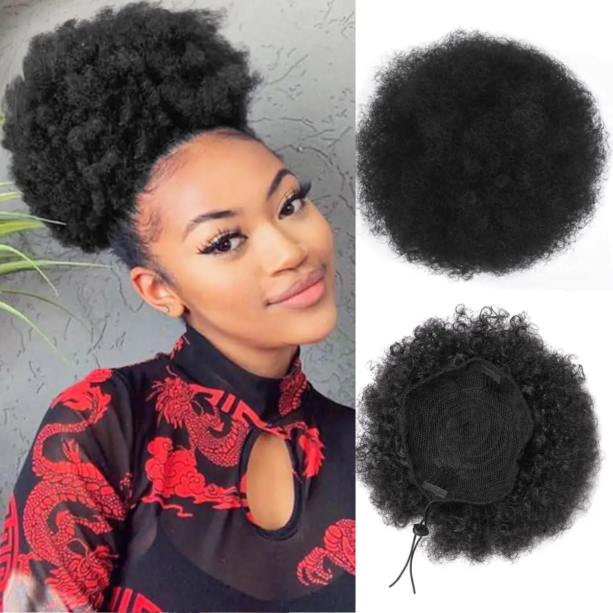 Afro Puff Girl African Hair Bun For Kids 8inch Kinky Curly Drawstring Ponytail Black Chignon Women Synthetic Hair Extension