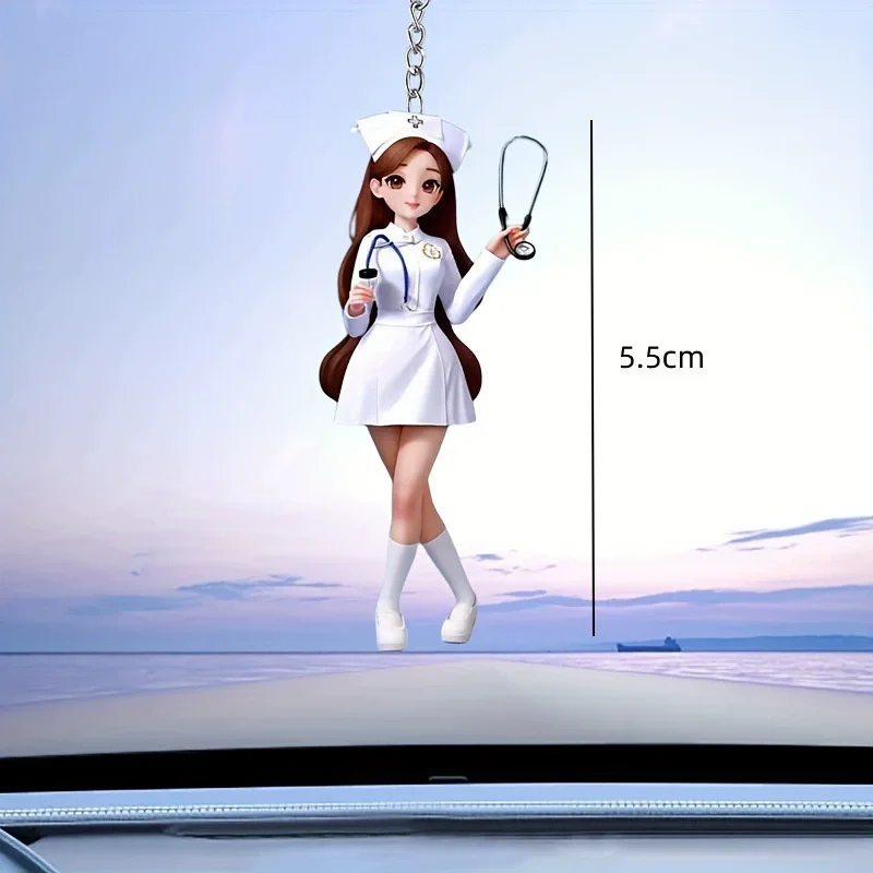 Fashion Cute 2D Flat Acrylic Female Nurse Keychain Doctor Pendant Women Handbag Key Chain Man Car Keychain Girl Party Gift K145